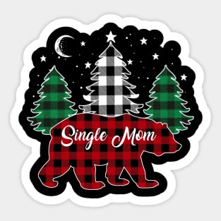 Single Mom Bear Buffalo Red Plaid Matching Family Christmas Sticker